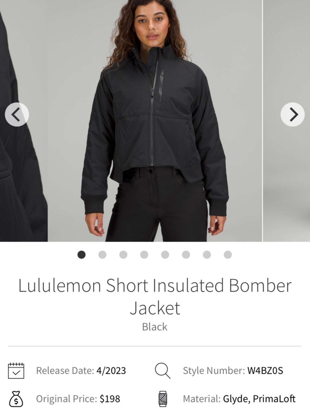 Lululemon Women's Cropped Insulated Bomber Jacket retail $198 black